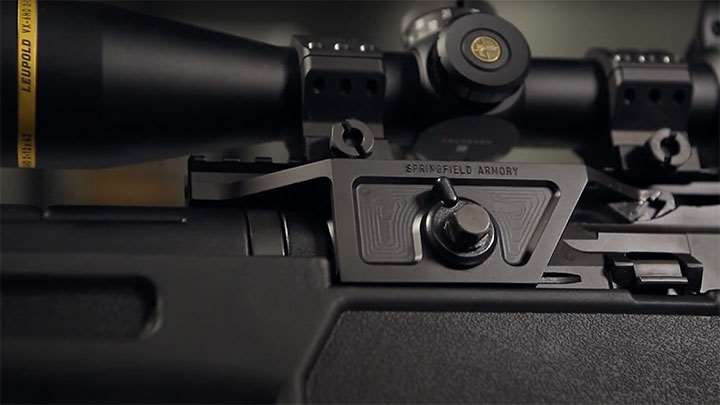 The left side of the M1A Loaded has an attachment point for a standard M1A style screw-on Picatinny rail scope mount.