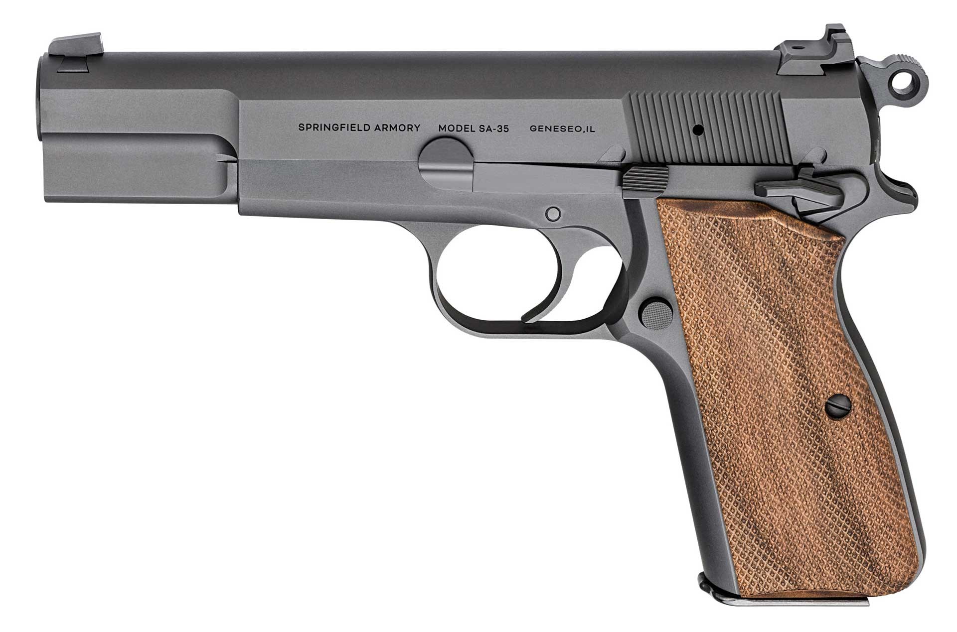 Springfield Armory SA-35 High Power left side shown on white.