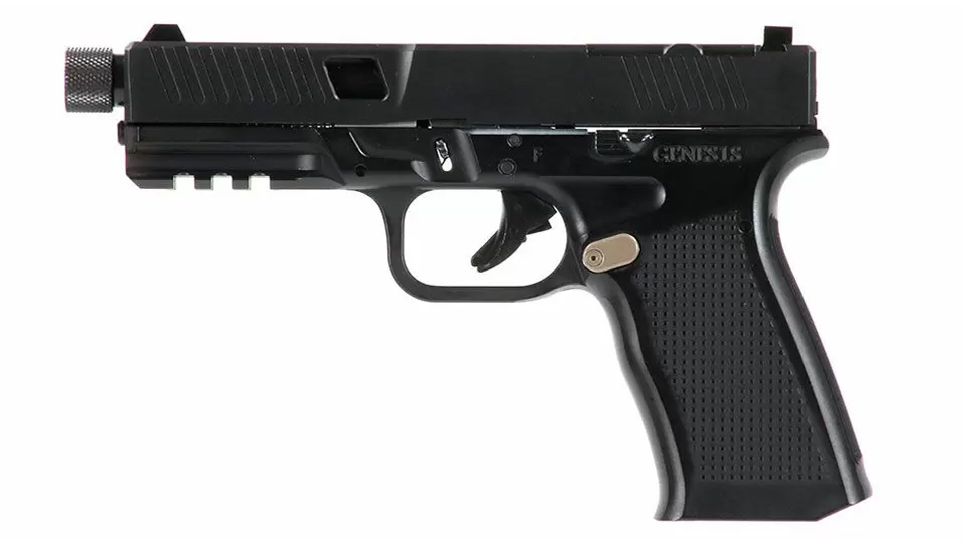 Left side of the black Bear Creek Arsenal Genes1s II pistol.