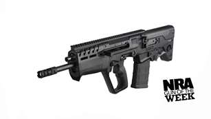 IWI Tavor 7 bullpup rifle left side black gun semi-automatic title screen for NRA Gun of the week 