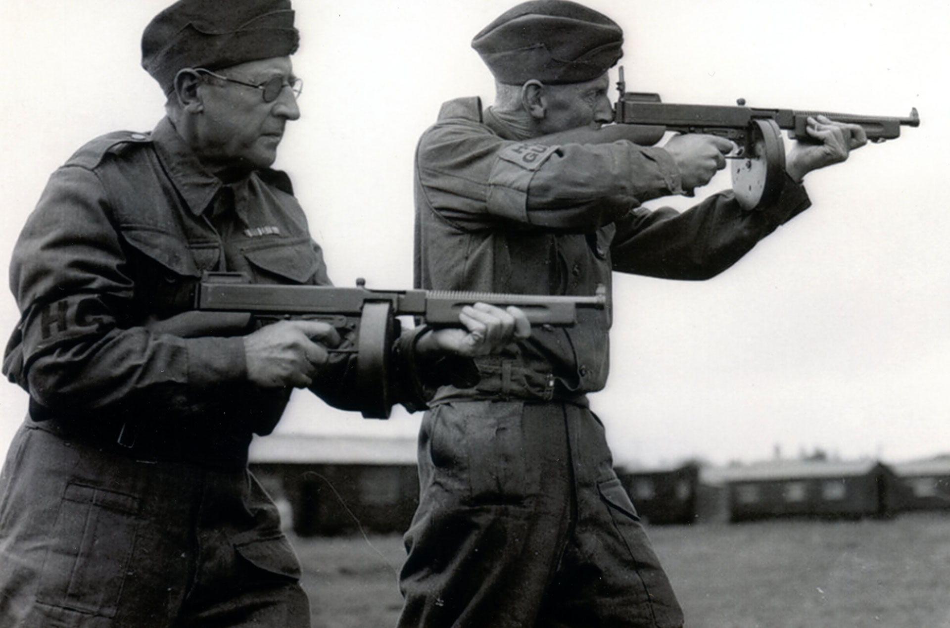 Home Guard men went from poorly-armed to armed-and-dangerous when they received Thompson M1928A1 submachine guns.  The Thompson SMGs were quickly transferred to British Commando units. NARA