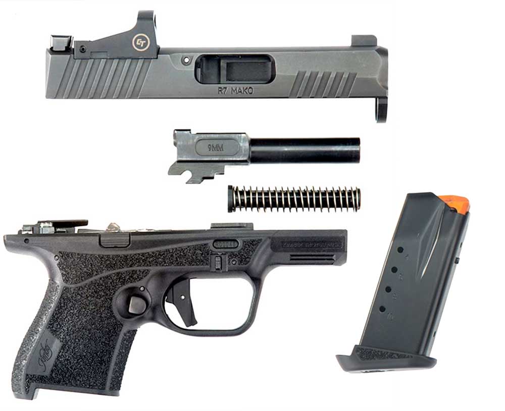 pistol handgun Kimber R7 Mako disassembled parts gun metal steel plastic black