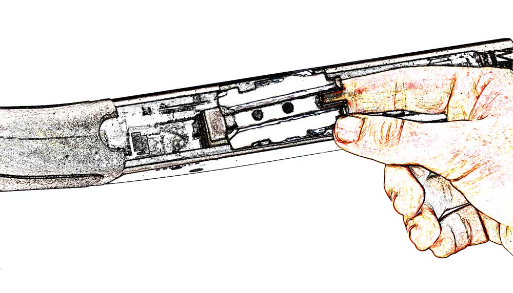 gun shotgun parts drawing disassembly fingers hand cartoonized