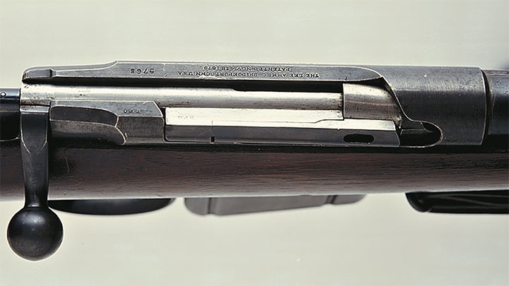 A closer look at the markings on the receiver of a Model 1882 Remington-Lee U.S. Army trials rifle.
