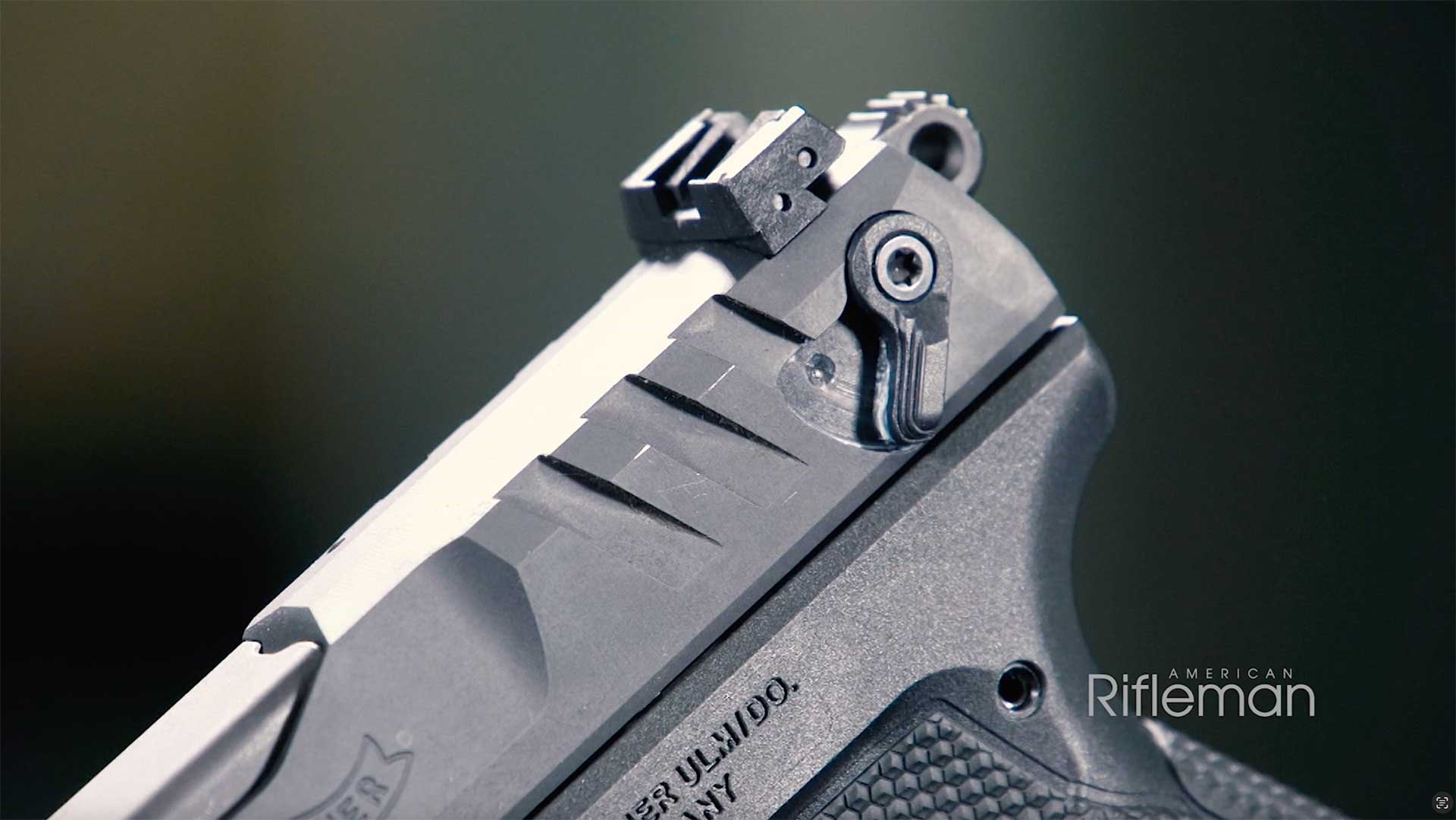 Slide-mounted safety lever on the Walther Arms PD380 handgun.
