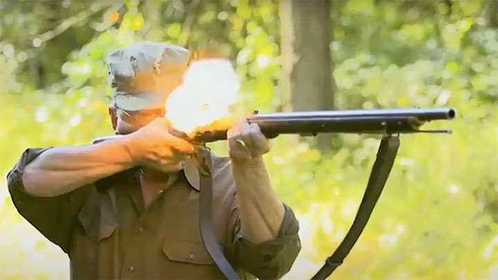 Firing a British Baker rifle.