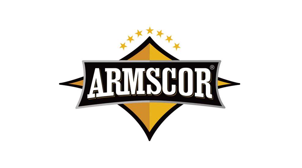 ARMSCOR logo bold font letters sign brand yellow gold black white