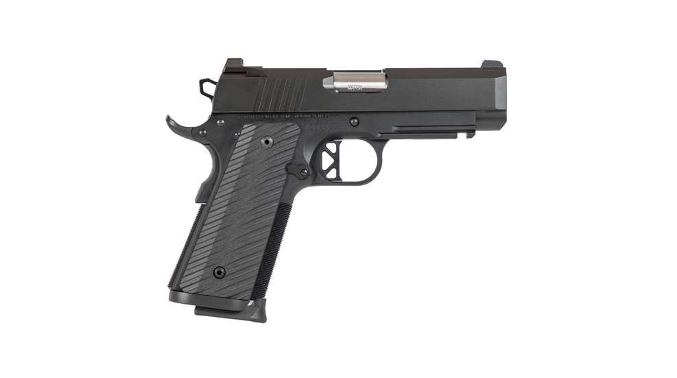 Dan Wesson Tactical Compact Pistol 1911 semi-automatic gun right-sdie view black metal stainless steel barrel
