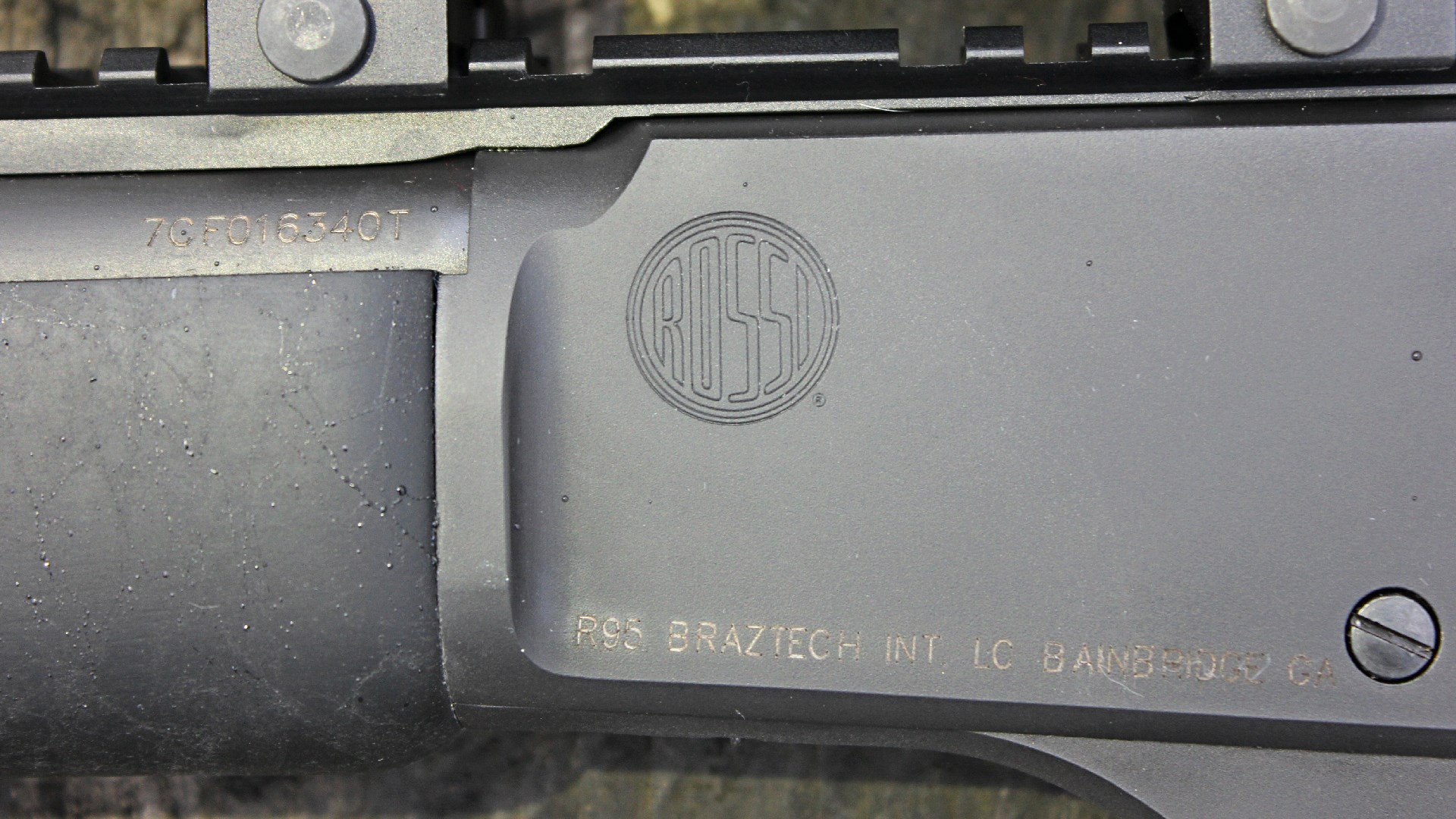 Rossi R95 Triple Black left-side receiver metal stamp engraving