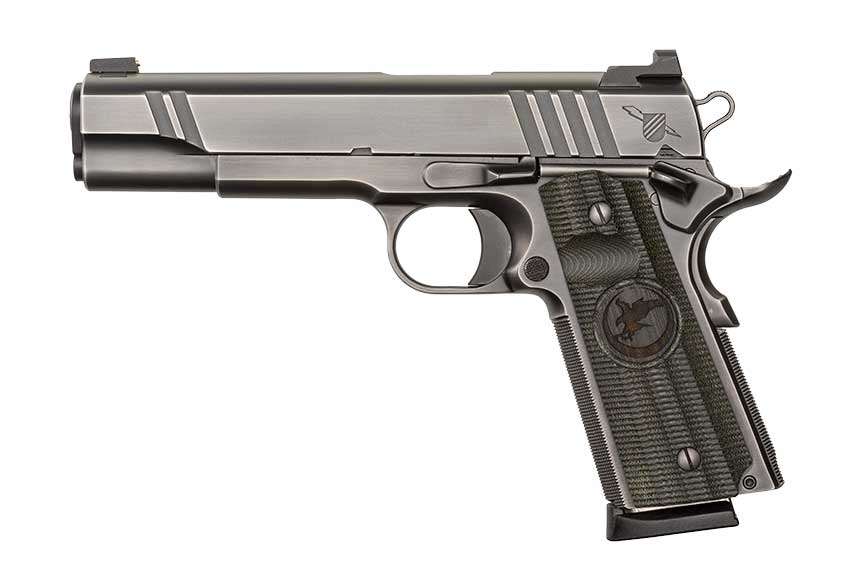 Left-side view of Nighthawk Custom Thunder Ranch edition 1911 pistol shown on white background.