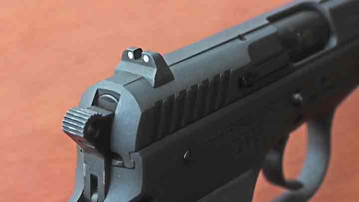 A closer look at the two white dots on the rear sight.