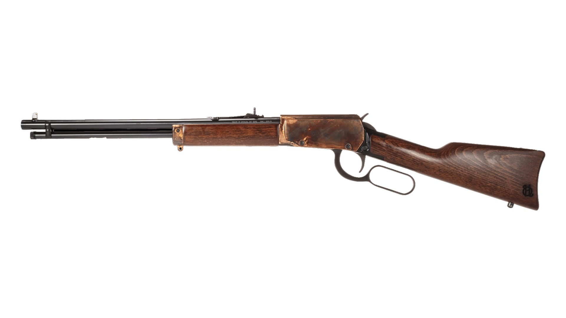 Heritage Settler Compact lever-action rifle's left side shown.