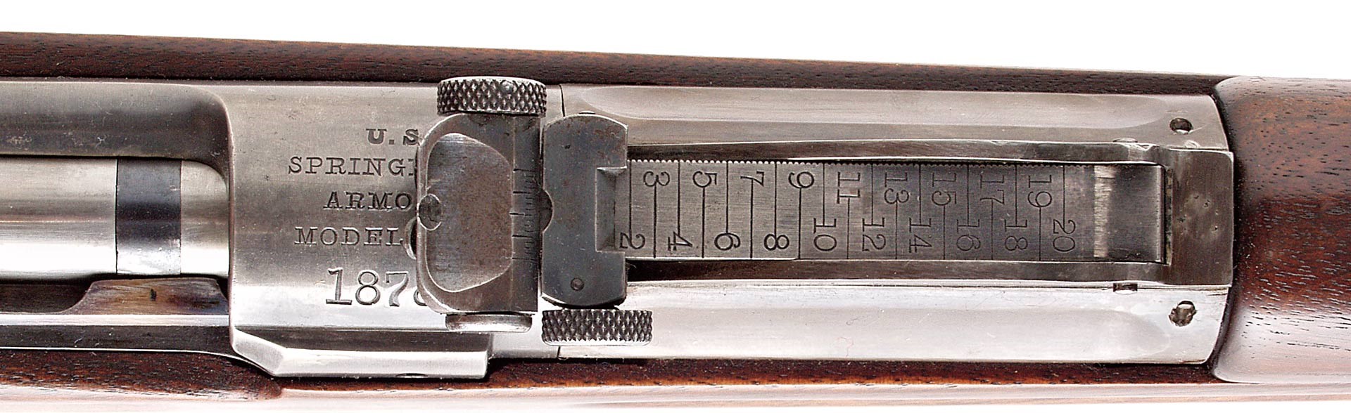 U.S. Springfield Model of 1903 closeup receiver metal action sights ladder